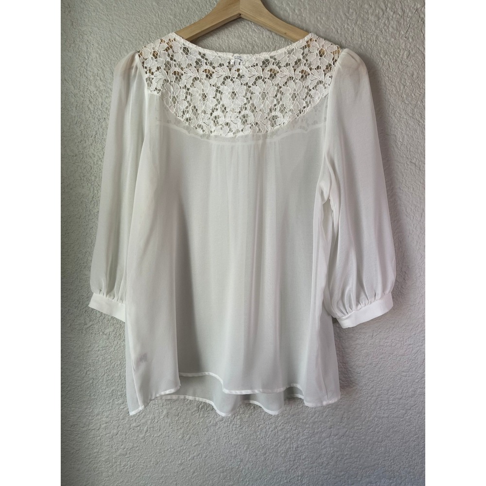 Charming‎ Charlie Women's White Lace Sheer Blouse Top 3/4 Sleeve M - Picture 3 of 4